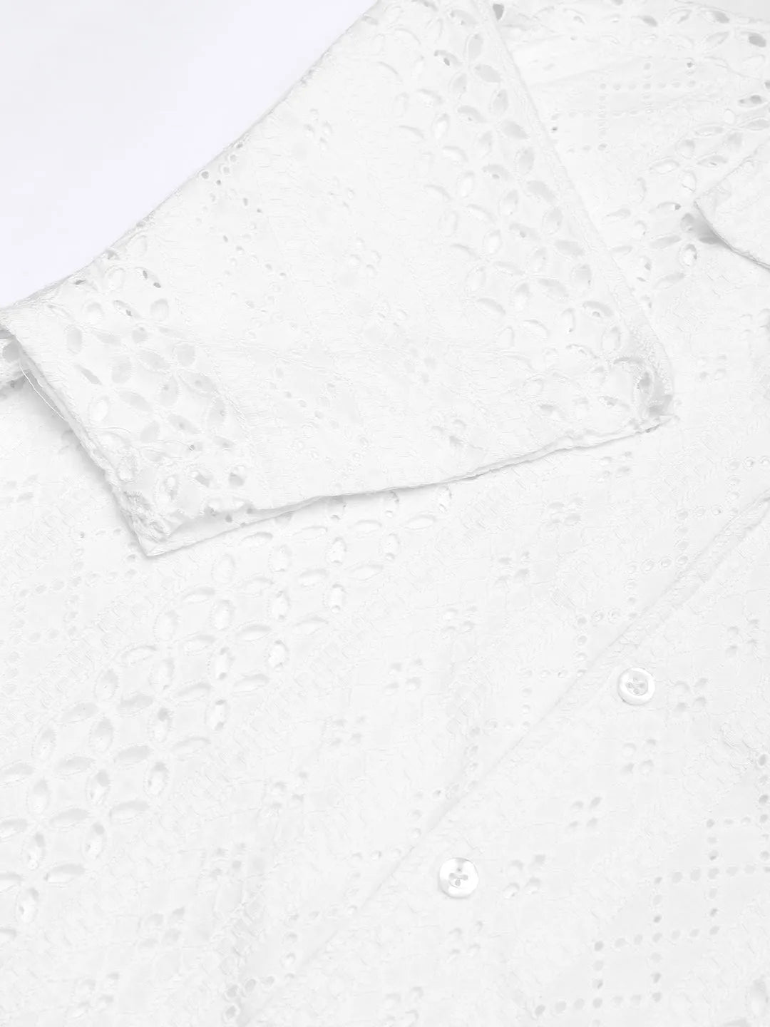 White Aura Ethereal Stripe Linear Cut Shiffli Shirt