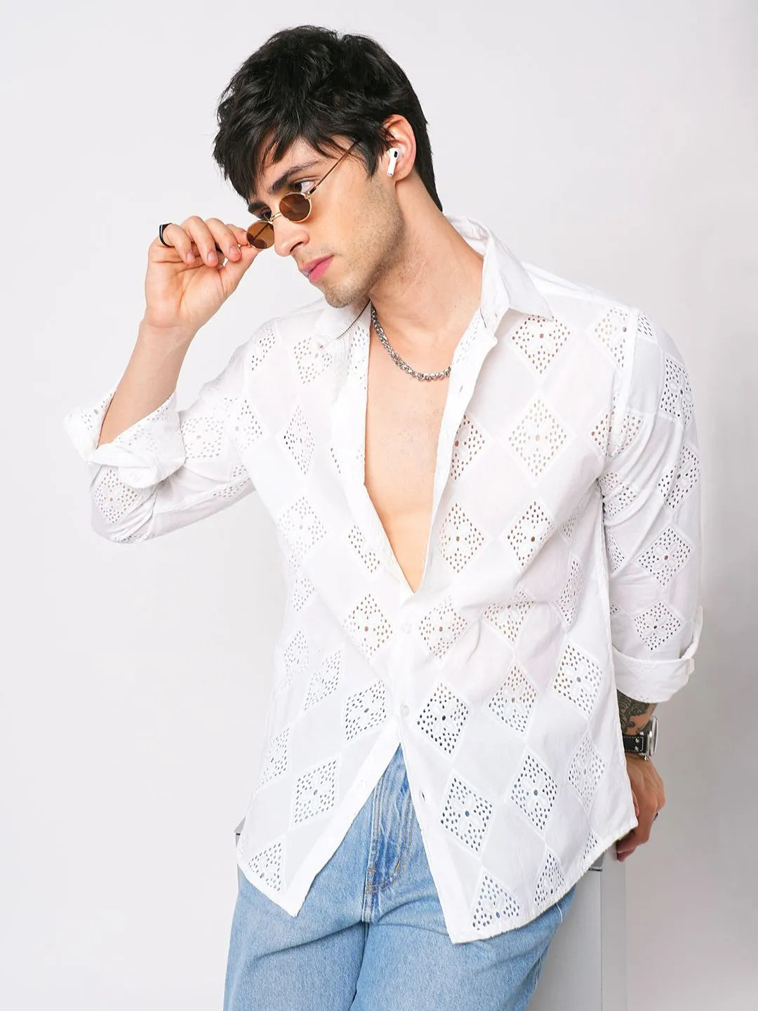 Pearl Horizon Textured Full Sleeve Shiffli Shirt