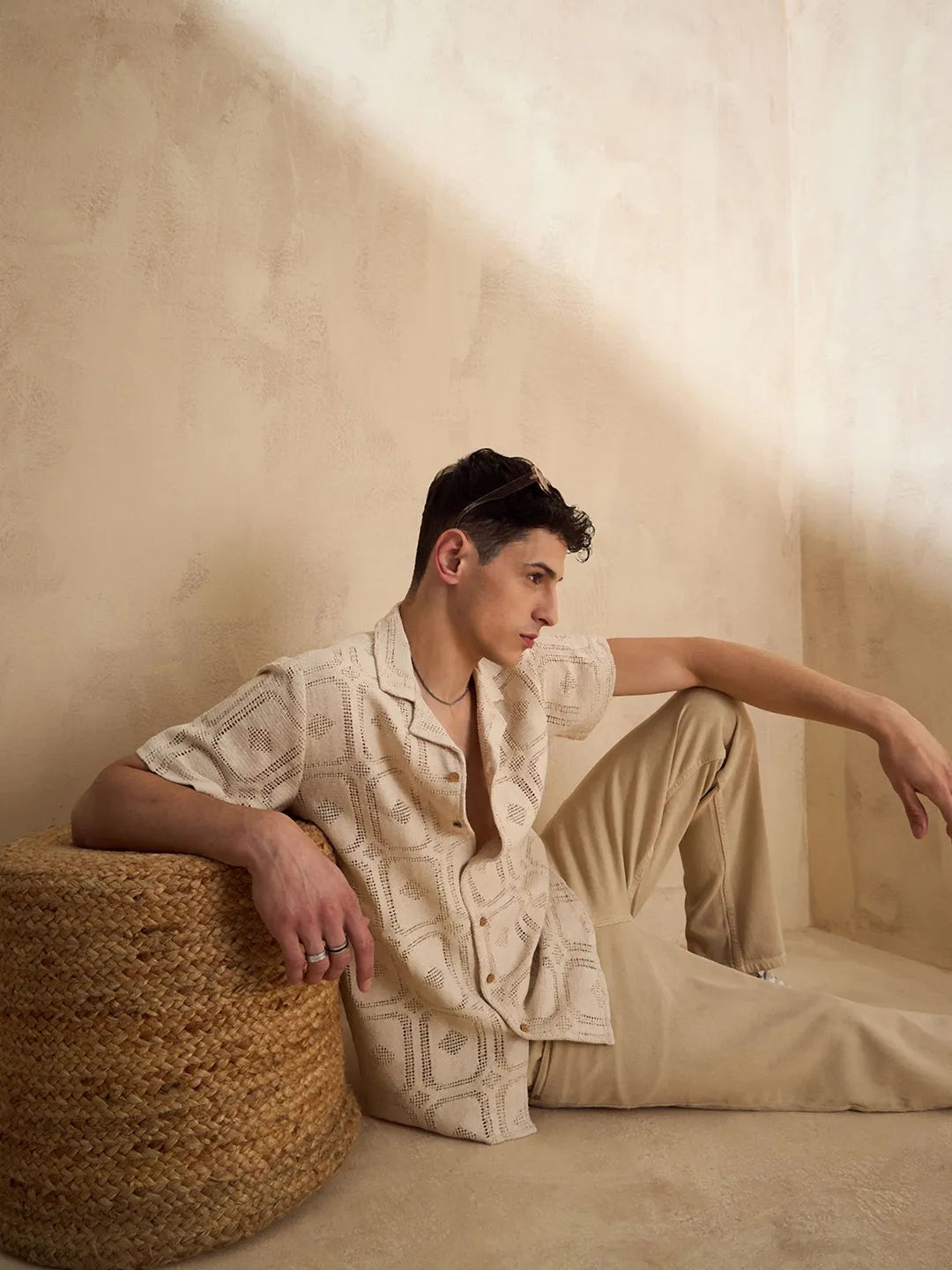 The Dune Mirage Card Pattern Shiffli Cotton Shirt