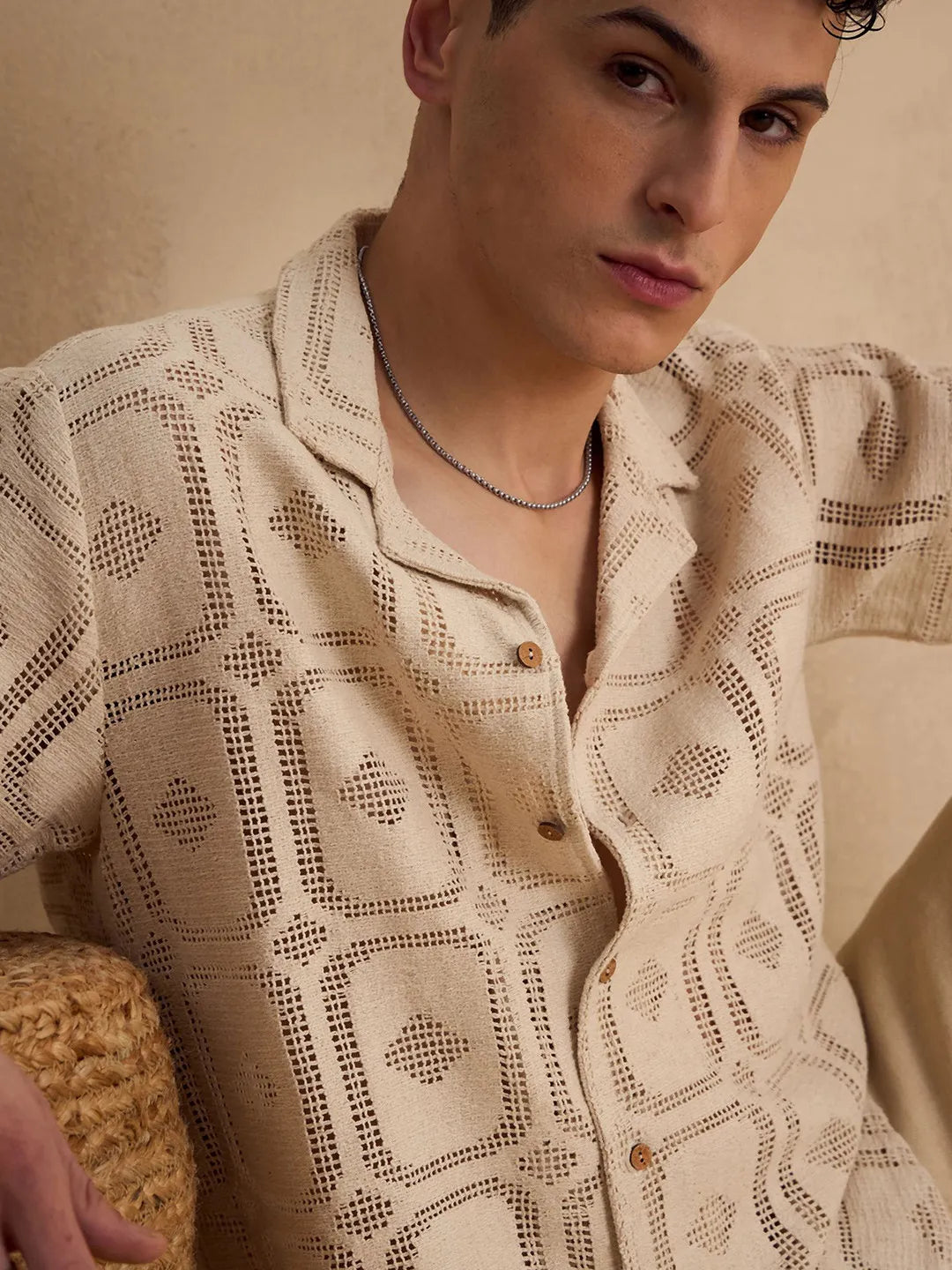 The Dune Mirage Card Pattern Shiffli Cotton Shirt