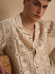 The Dune Mirage Card Pattern Shiffli Cotton Shirt