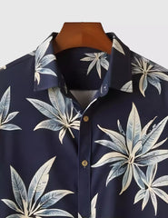 Navy Leaves Printed Men's Shirt Half Sleeves Exclusive Summer Edition