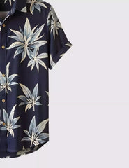 Navy Leaves Printed Men's Shirt Half Sleeves Exclusive Summer Edition