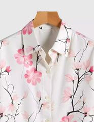 Pink Flower Printed Men's Shirt Half Sleeves Exclusive Summer Edition