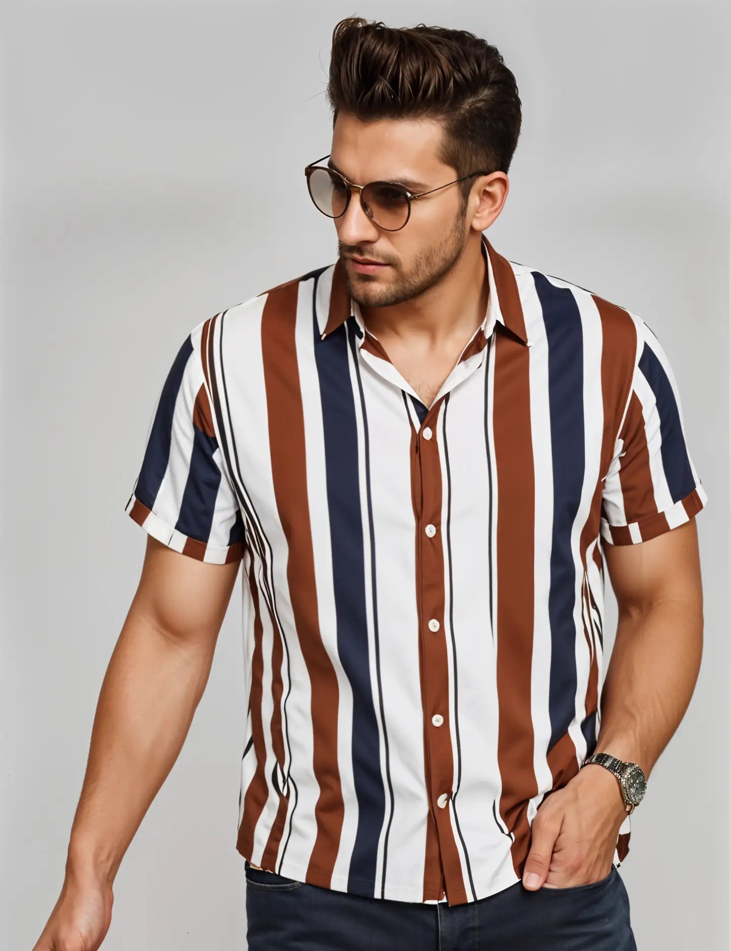 Vertical Linings Men's Shirt Half Sleeves Exclusive Summer Edition
