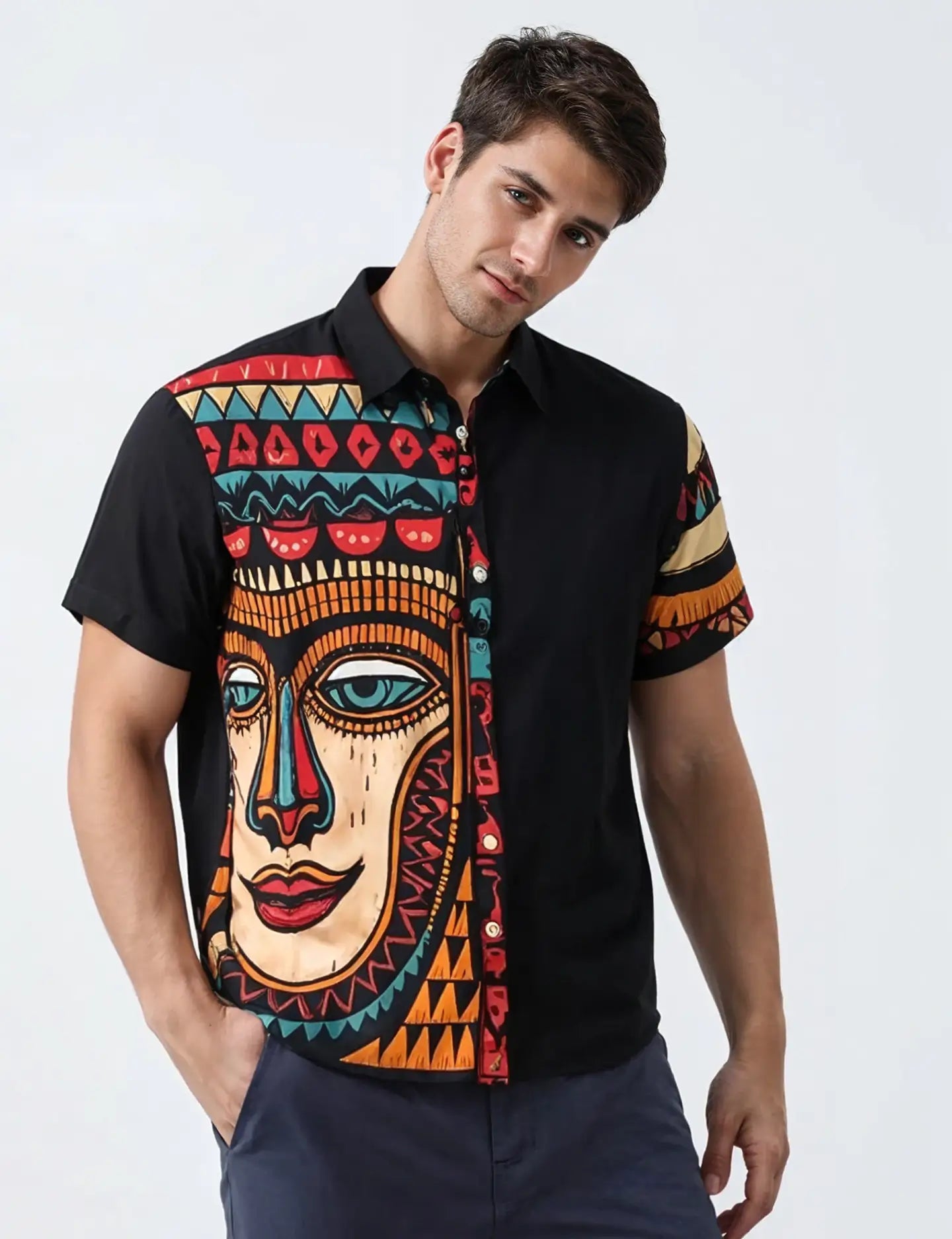 Half Face Printed Men's Shirt Half Sleeves Exclusive Summer Edition