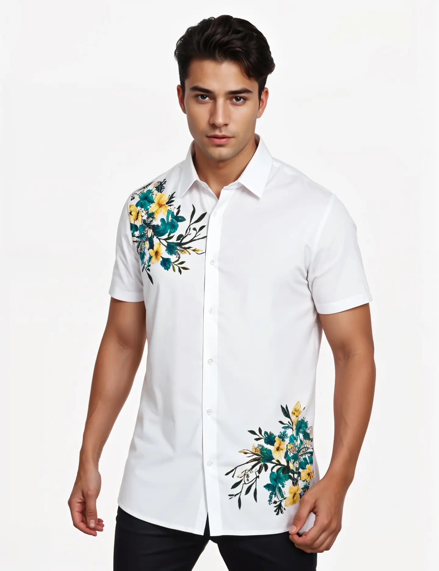 Flower on Corner Men's Shirt Half Sleeves Exclusive Summer Edition